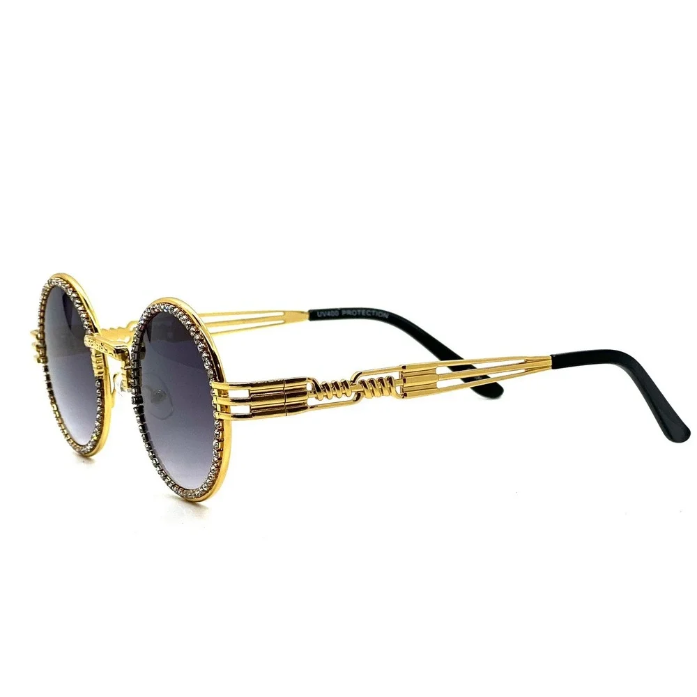 Rhinestone Sunglasses Round Steampunk Style‎ Gold Frame Men's Fashion Shades New